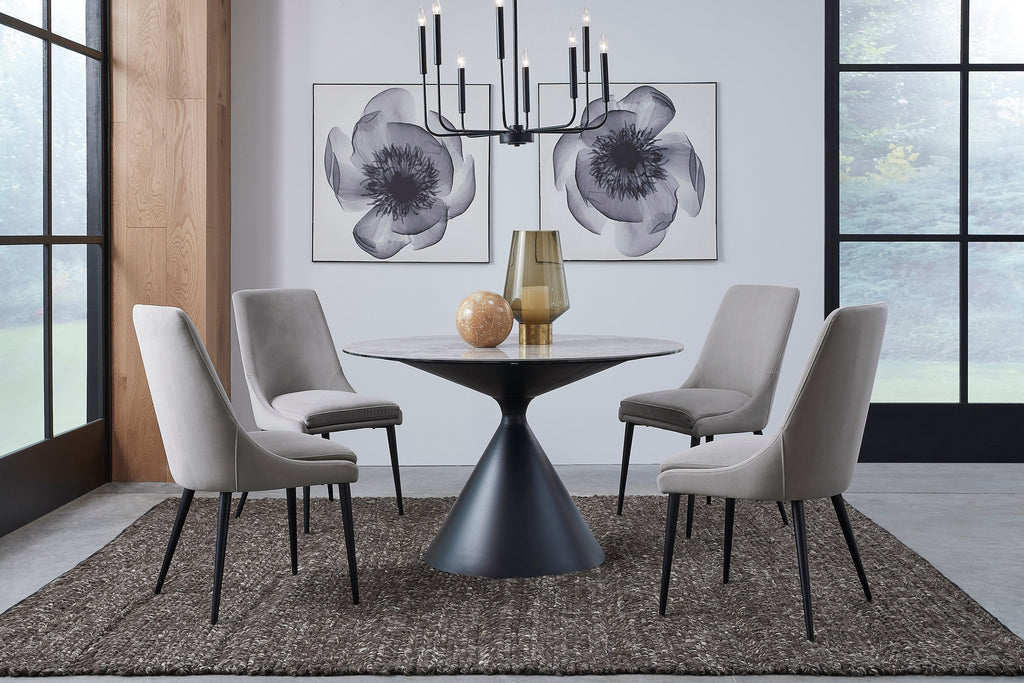 Eettafel rond sintered stone met zwart stalen onderstel Winston, grijs Grigio – Ø 119 x 76 cm, voor 4 personen