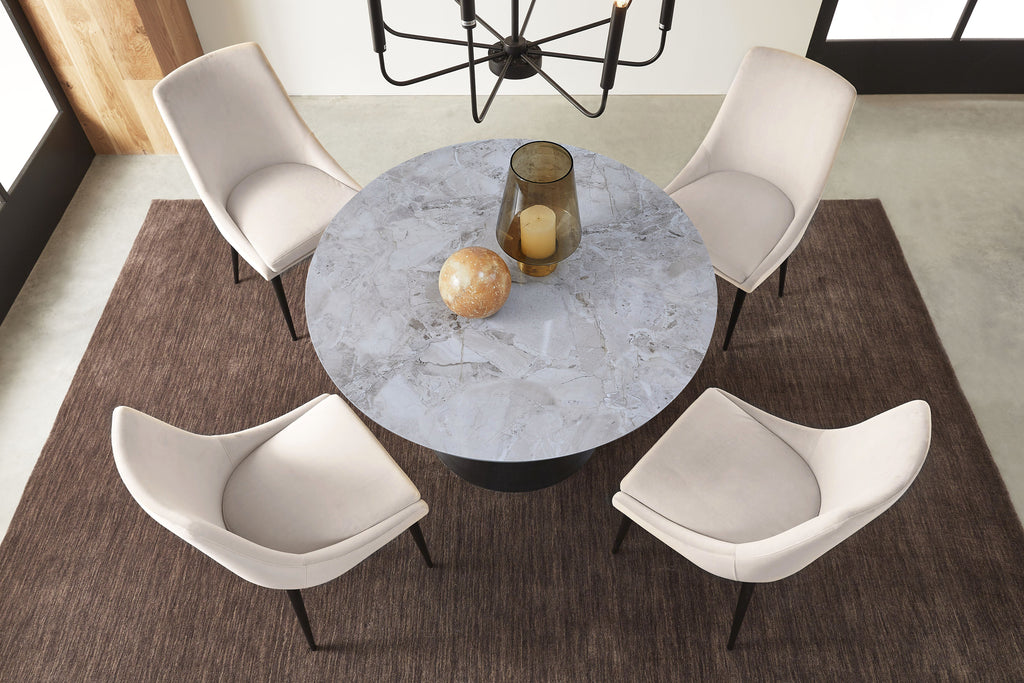Eettafel rond sintered stone met zwart stalen onderstel Winston, grijs Grigio – Ø 119 x 76 cm, voor 4 personen