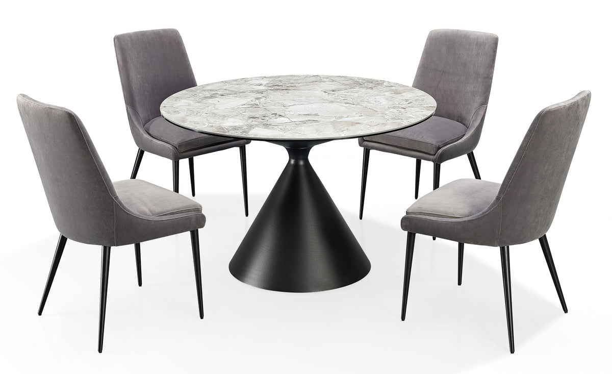 Eettafel rond sintered stone met zwart stalen onderstel Winston, grijs Grigio – Ø 119 x 76 cm, voor 4 personen