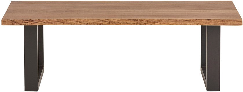 Salontafel massief acaciahout naturel met zwart metalen U-poten, Freeshape, 140 x 70 x 42 cm, woonkamer