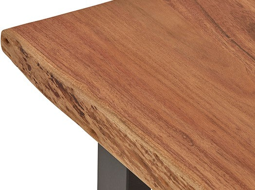 Salontafel massief acaciahout naturel met zwart metalen U-poten, Freeshape, 140 x 70 x 42 cm, woonkamer