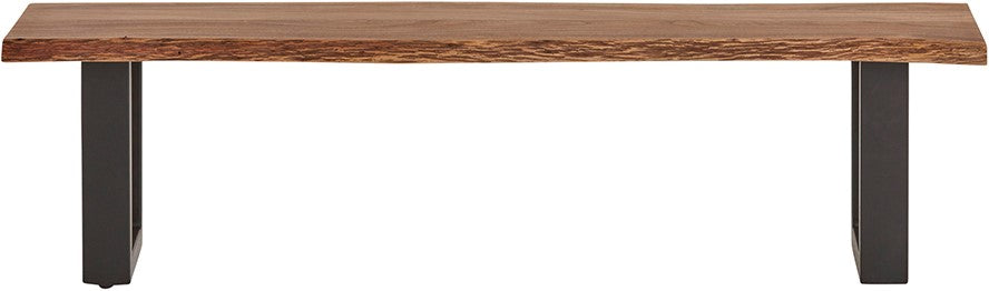 Eettafelbank massief acaciahout naturel met zwart metalen U-poten, Freeshape 160 x 40 x 45 cm