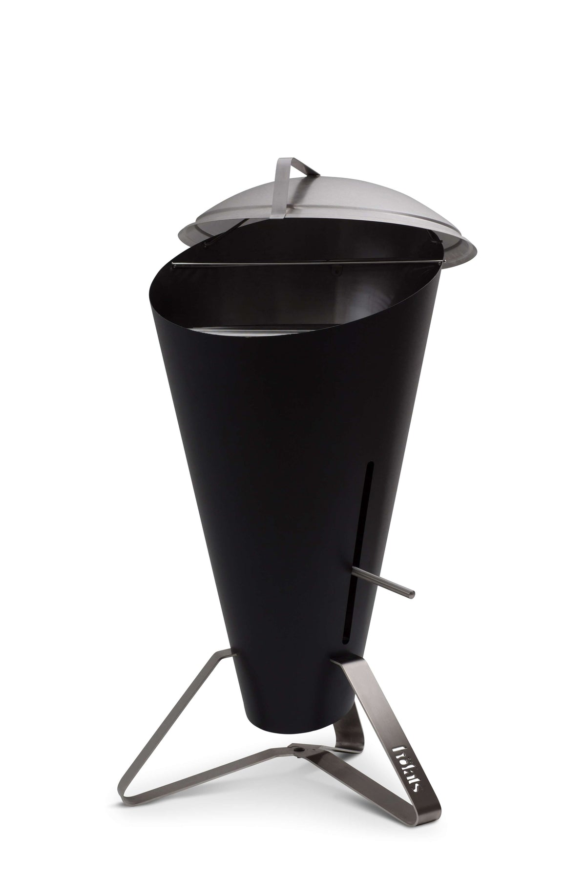 Houtskoolbarbecue roestvrij staal Cone zwart zilver Ø 60 cm, hoogte 1,05 m, voor de tuin