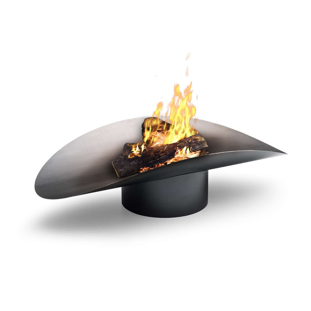 Vuurschaal Ellipse grijs, ovaal met losse kom op voet en los grillrooster, voor tuin en terras