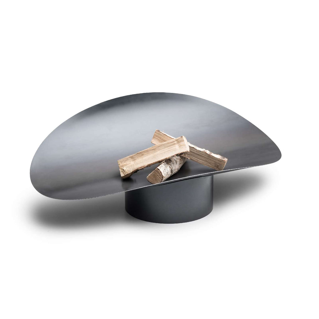 Vuurschaal Ellipse grijs, ovaal met losse kom op voet en los grillrooster, voor tuin en terras