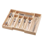 Bestekbak uittrekbaar paulowniahout naturel, 5 vakken plus 2 extra vakken, 38,1 x 34,3 x 6,4 cm