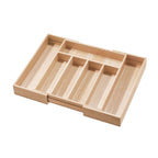 Bestekbak uittrekbaar paulowniahout naturel, 5 vakken plus 2 extra vakken, 38,1 x 34,3 x 6,4 cm