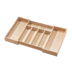 Bestekbak uittrekbaar paulowniahout naturel, 5 vakken plus 2 extra vakken, 38,1 x 34,3 x 6,4 cm