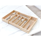 Bestekbak uittrekbaar paulowniahout naturel, 5 vakken plus 2 extra vakken, 38,1 x 34,3 x 6,4 cm