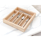 Bestekbak uittrekbaar paulowniahout naturel, 5 vakken plus 2 extra vakken, 38,1 x 34,3 x 6,4 cm