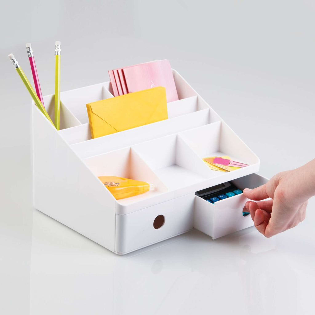 Bureau-organizer Linus met lade en meerdere vakken, wit, voor pennen en kantoormateriaal