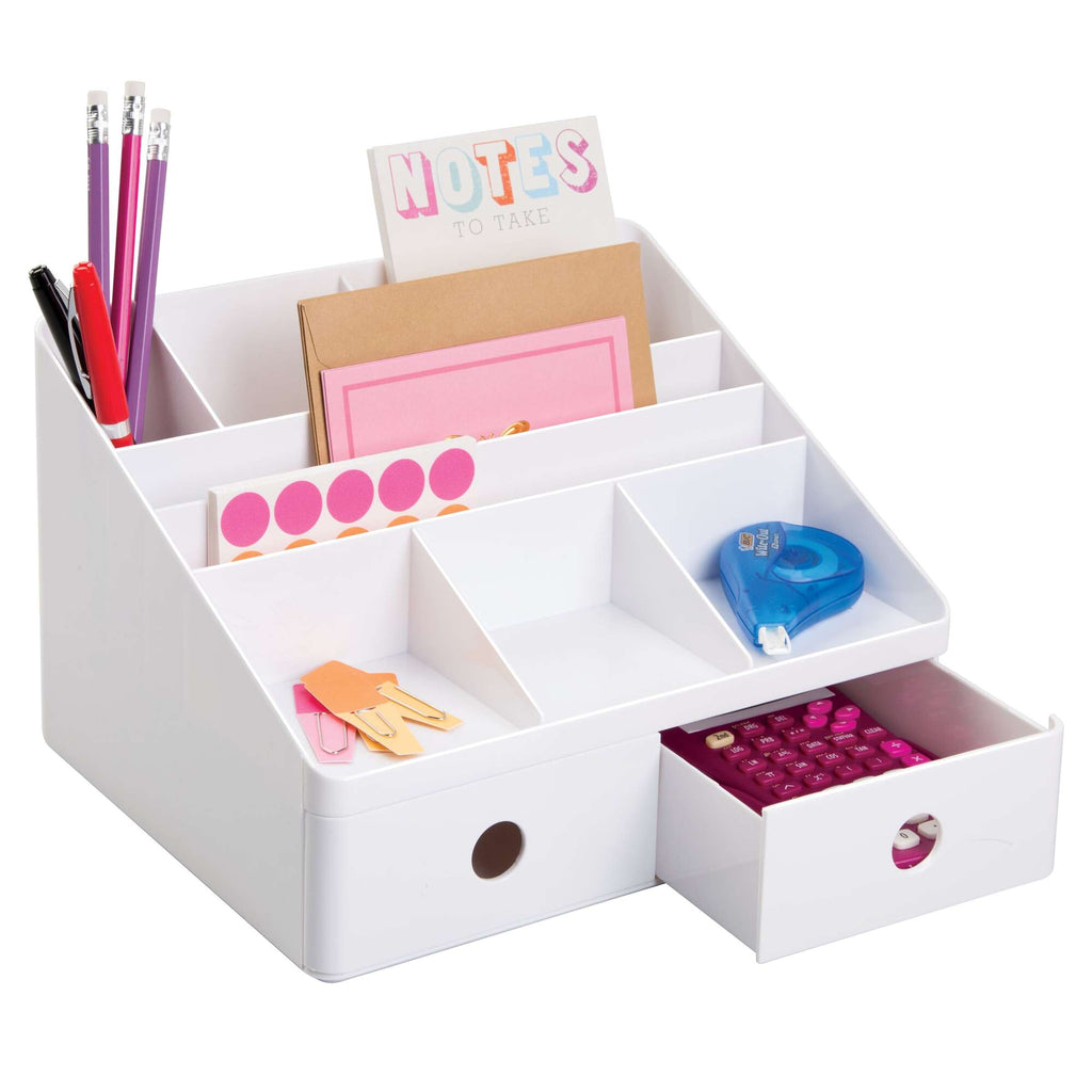 Bureau-organizer Linus met lade en meerdere vakken, wit, voor pennen en kantoormateriaal