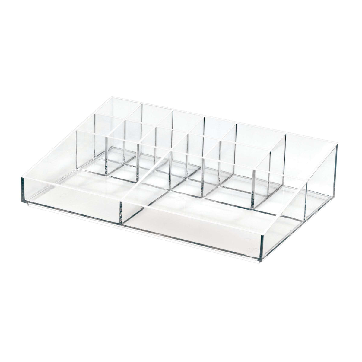 Transparante make-up organizer met 13 vakken in verschillende maten op meerdere niveaus