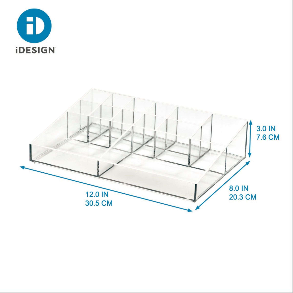 Make-up organizer transparant polypropyleen met 13 vakken, 30,5 x 20,3 x 7,6 cm, voor kaptafel en badkamer