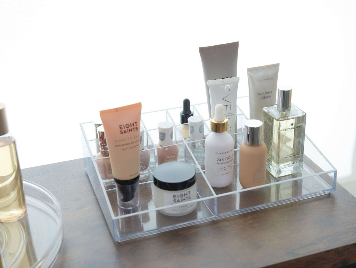 Make-up organizer transparant polypropyleen met 13 vakken, 30,5 x 20,3 x 7,6 cm, voor kaptafel en badkamer