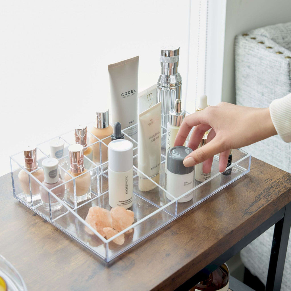 Make-up organizer transparant polypropyleen met 13 vakken, 30,5 x 20,3 x 7,6 cm, voor kaptafel en badkamer