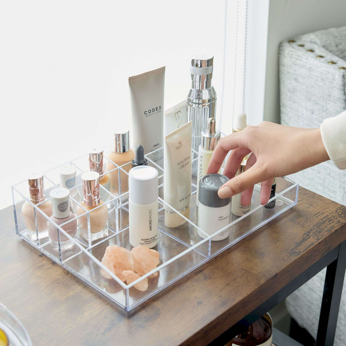 Make-up organizer transparant polypropyleen met 13 vakken, 30,5 x 20,3 x 7,6 cm, voor kaptafel en badkamer
