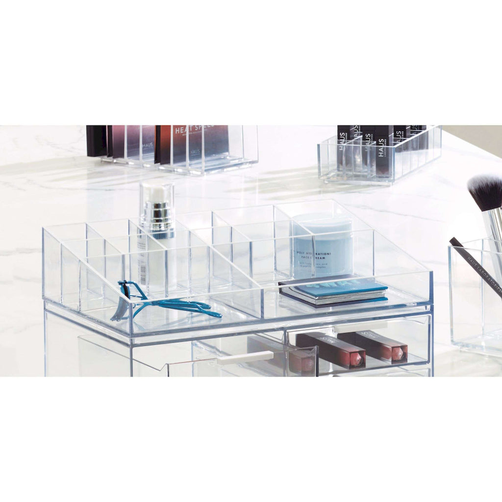 Make-up organizer transparant polypropyleen met 13 vakken, 30,5 x 20,3 x 7,6 cm, voor kaptafel en badkamer