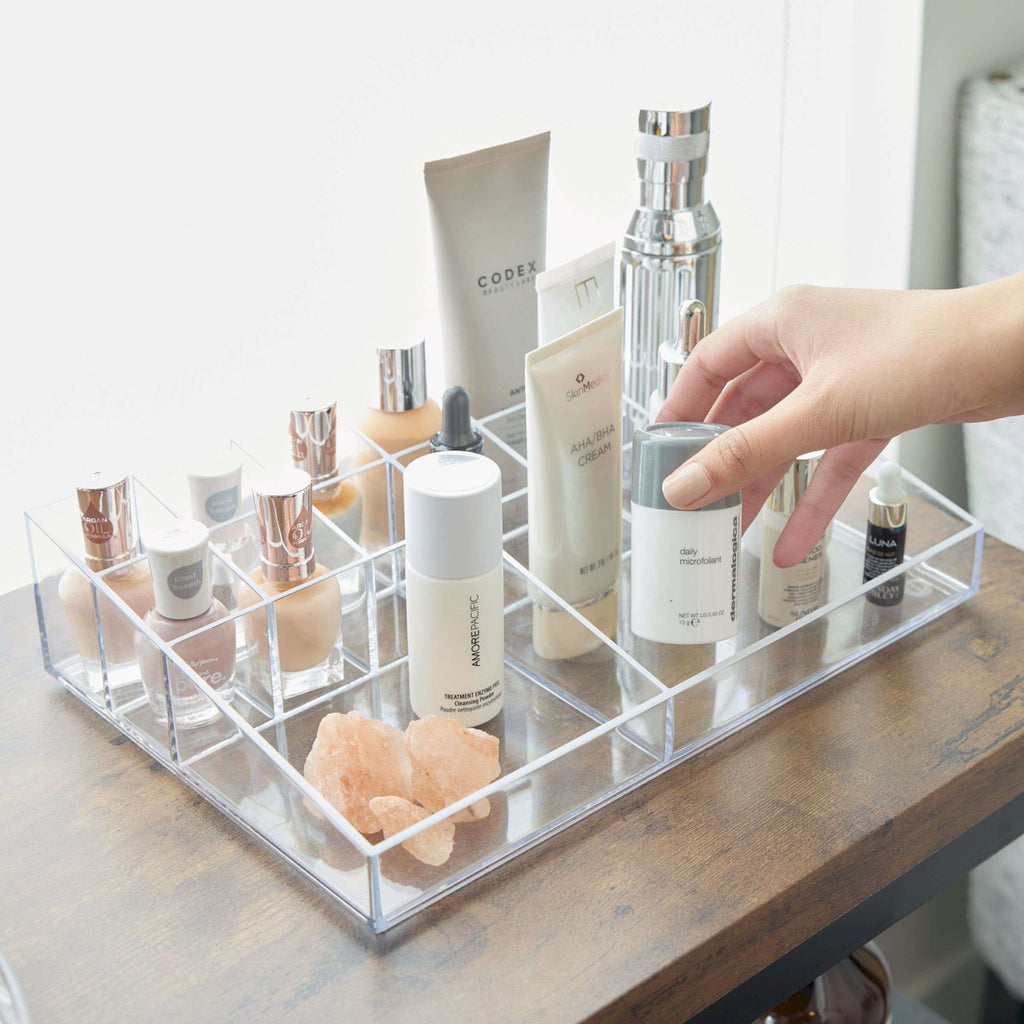 Make-up organizer transparant polypropyleen met 13 vakken, 30,5 x 20,3 x 7,6 cm, voor kaptafel en badkamer