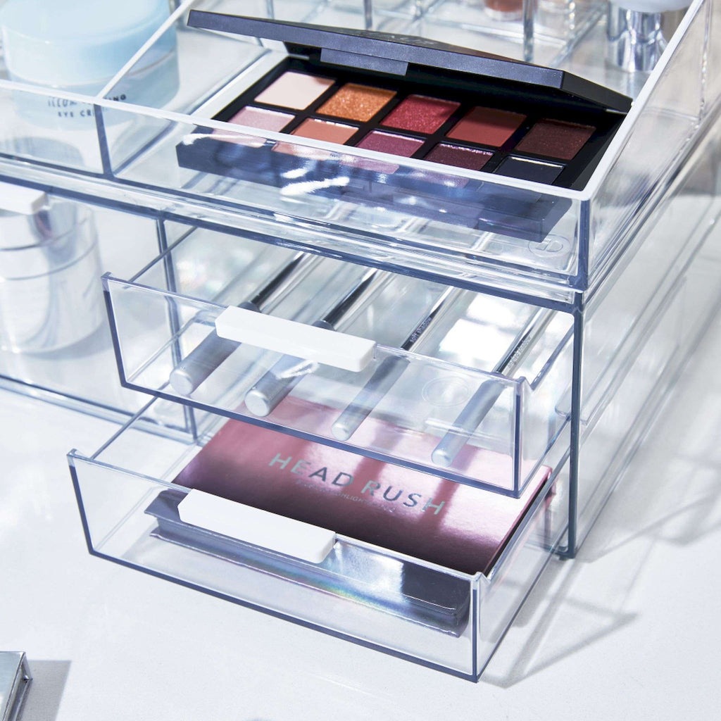 Make-up organizer transparant met 3 lades en displaytray op het deksel, 30,5 x 20,3 x 11,4 cm