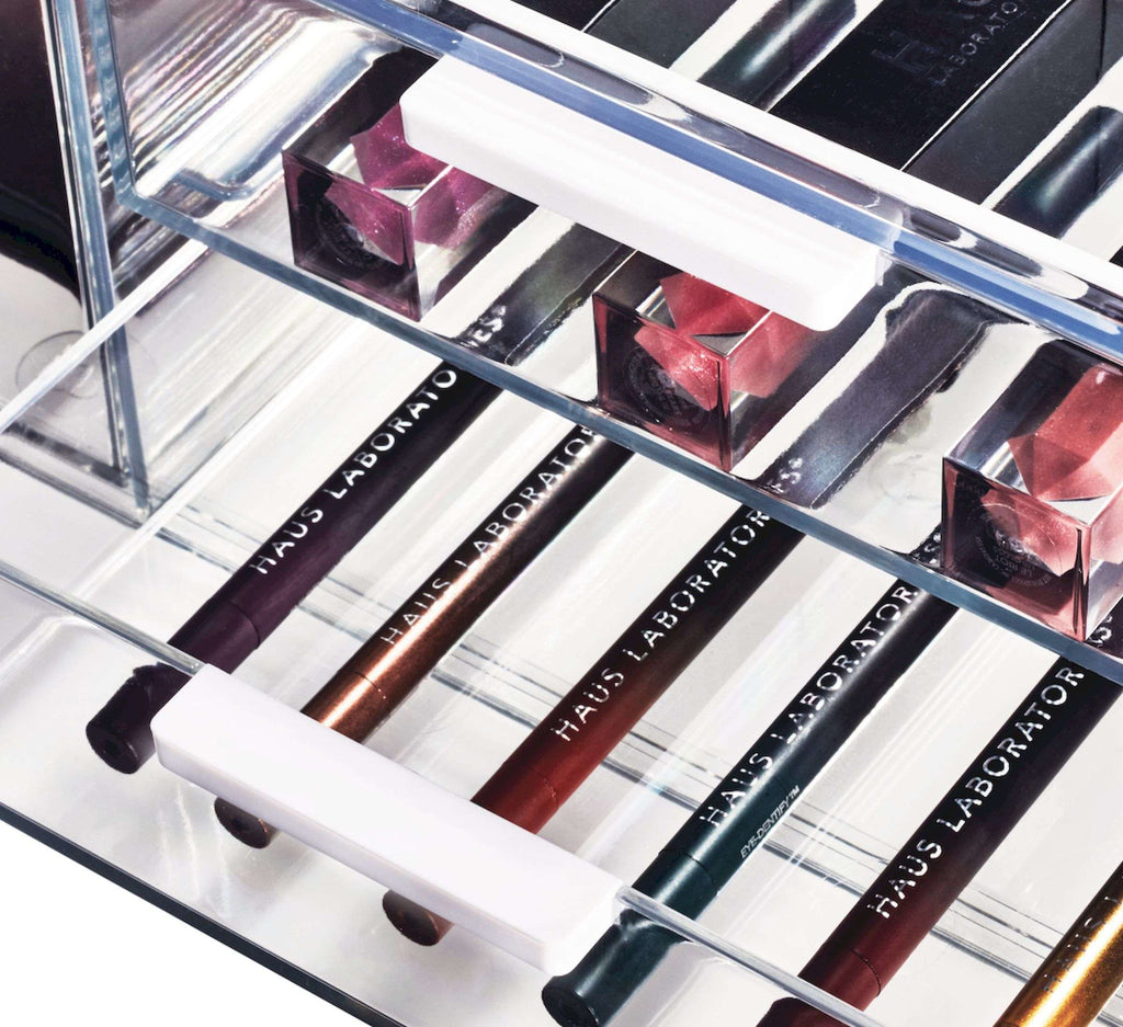 Make-up organizer transparant met 3 lades en displaytray op het deksel, 30,5 x 20,3 x 11,4 cm