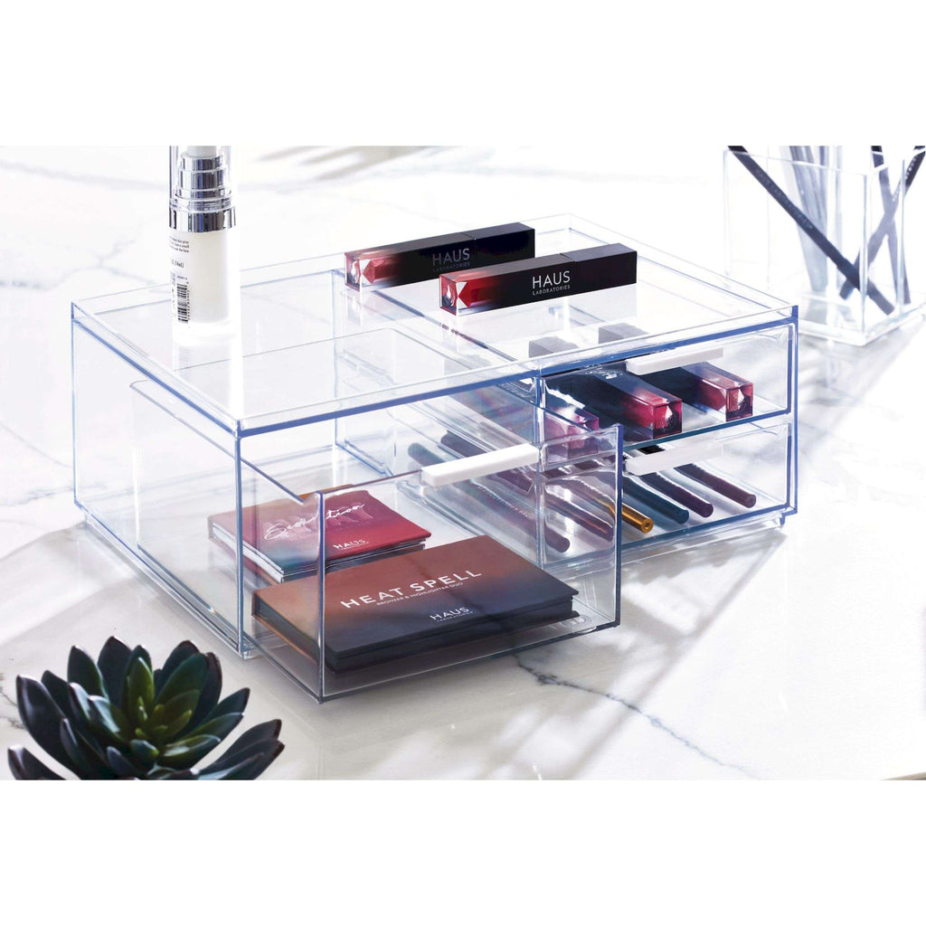 Make-up organizer transparant met 3 lades en displaytray op het deksel, 30,5 x 20,3 x 11,4 cm