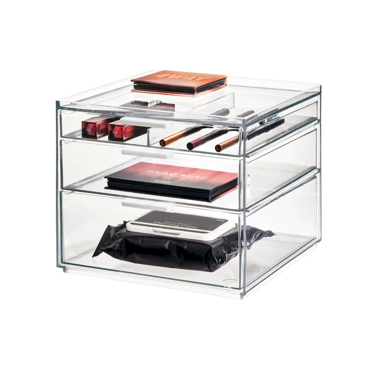 Make-up organizer gerecycled polypropyleen transparant, 3 lades – 21 x 20,3 x 17,8 cm