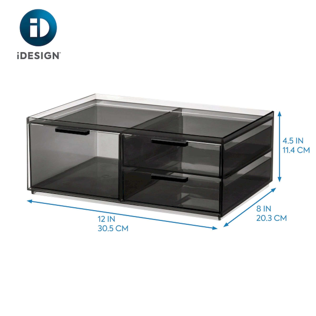 Make-up organizer gerecycled polypropyleen smoke grijs doorzichtig, 3 lades – 30,5 x 20,3 x 11,4 cm