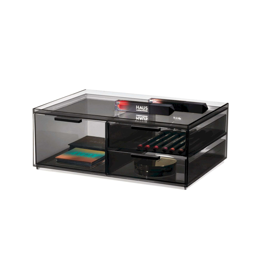 Make-up organizer gerecycled polypropyleen smoke grijs doorzichtig, 3 lades – 30,5 x 20,3 x 11,4 cm