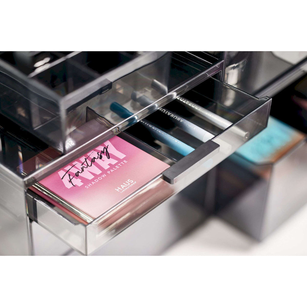 Make-up organizer gerecycled polypropyleen smoke grijs doorzichtig, 3 lades – 30,5 x 20,3 x 11,4 cm