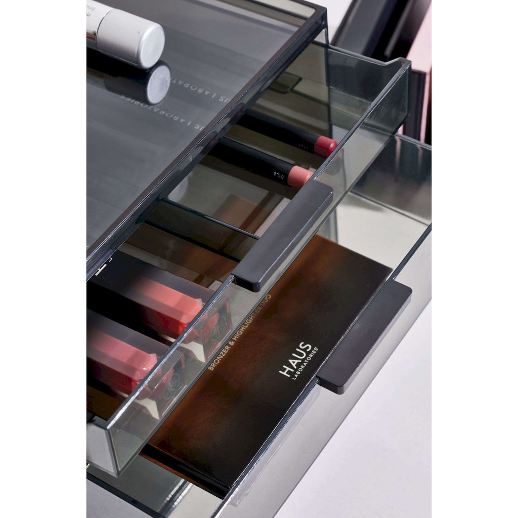 Make-up organizer gerecycled polypropyleen smoke grijs doorzichtig, 3 lades – 30,5 x 20,3 x 11,4 cm