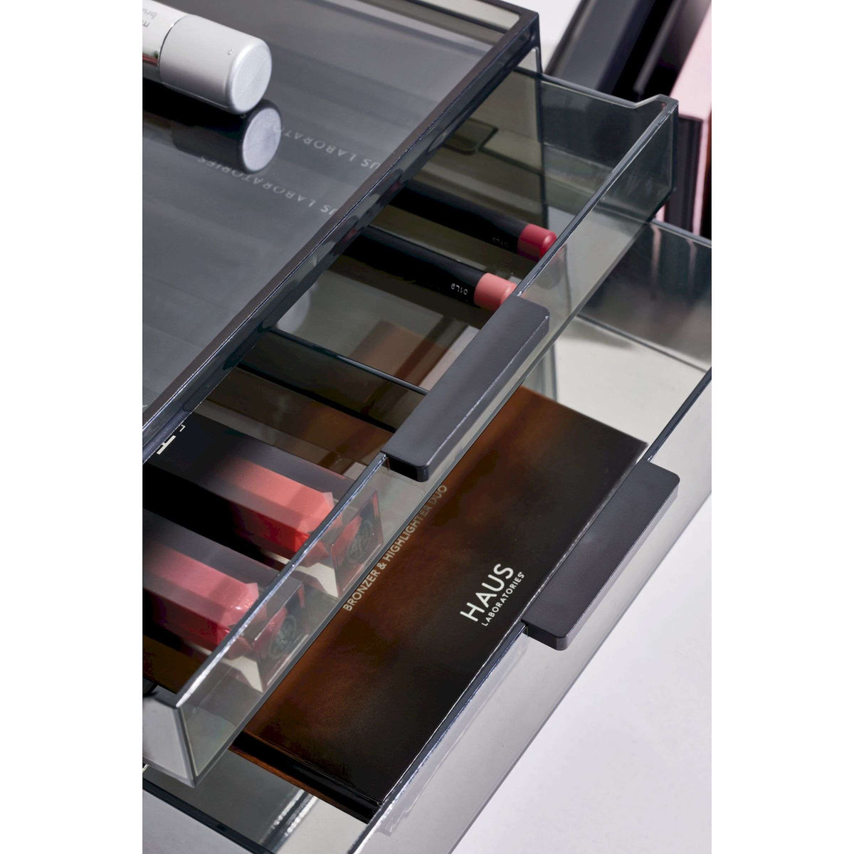 Make-up organizer gerecycled polypropyleen smoke grijs doorzichtig, 3 lades – 30,5 x 20,3 x 11,4 cm
