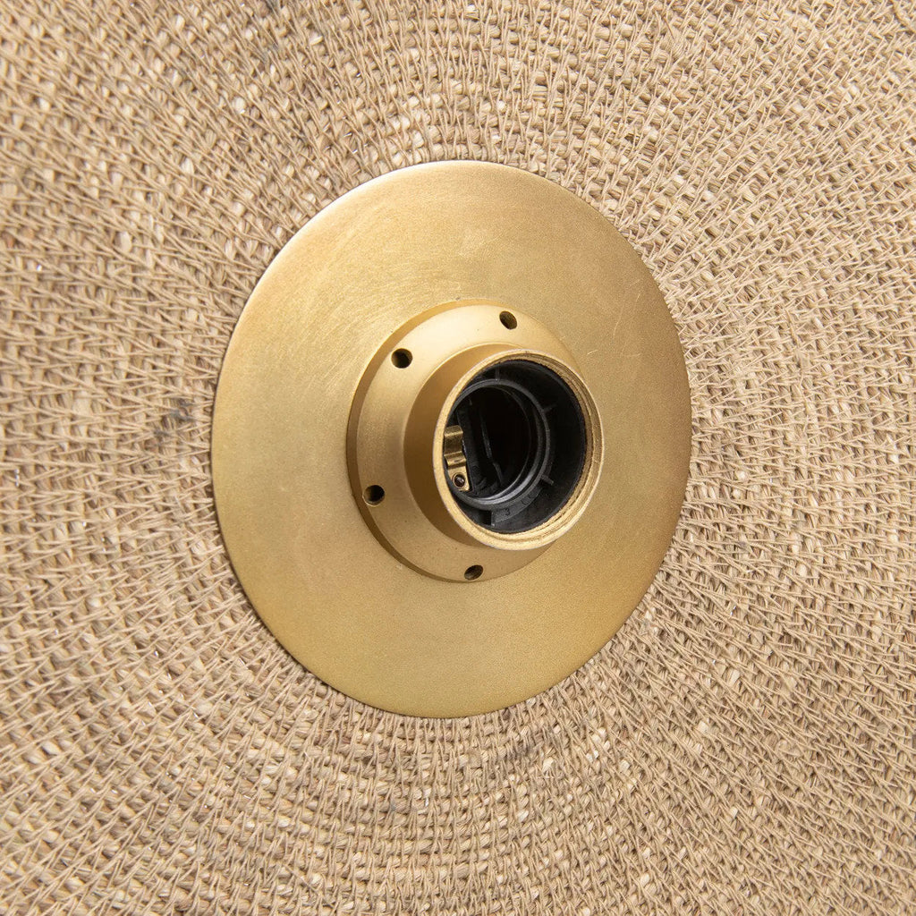 Wandlamp gevlochten gras en ijzer Let's Groove, naturel messing, maat M, 46 x 46 x 10 cm