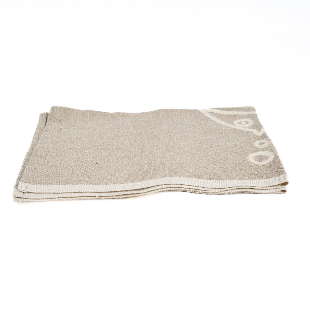 Keukendoek linnen The Linen Fish vismotief naturel wit 50 x 70 cm voor de keuken