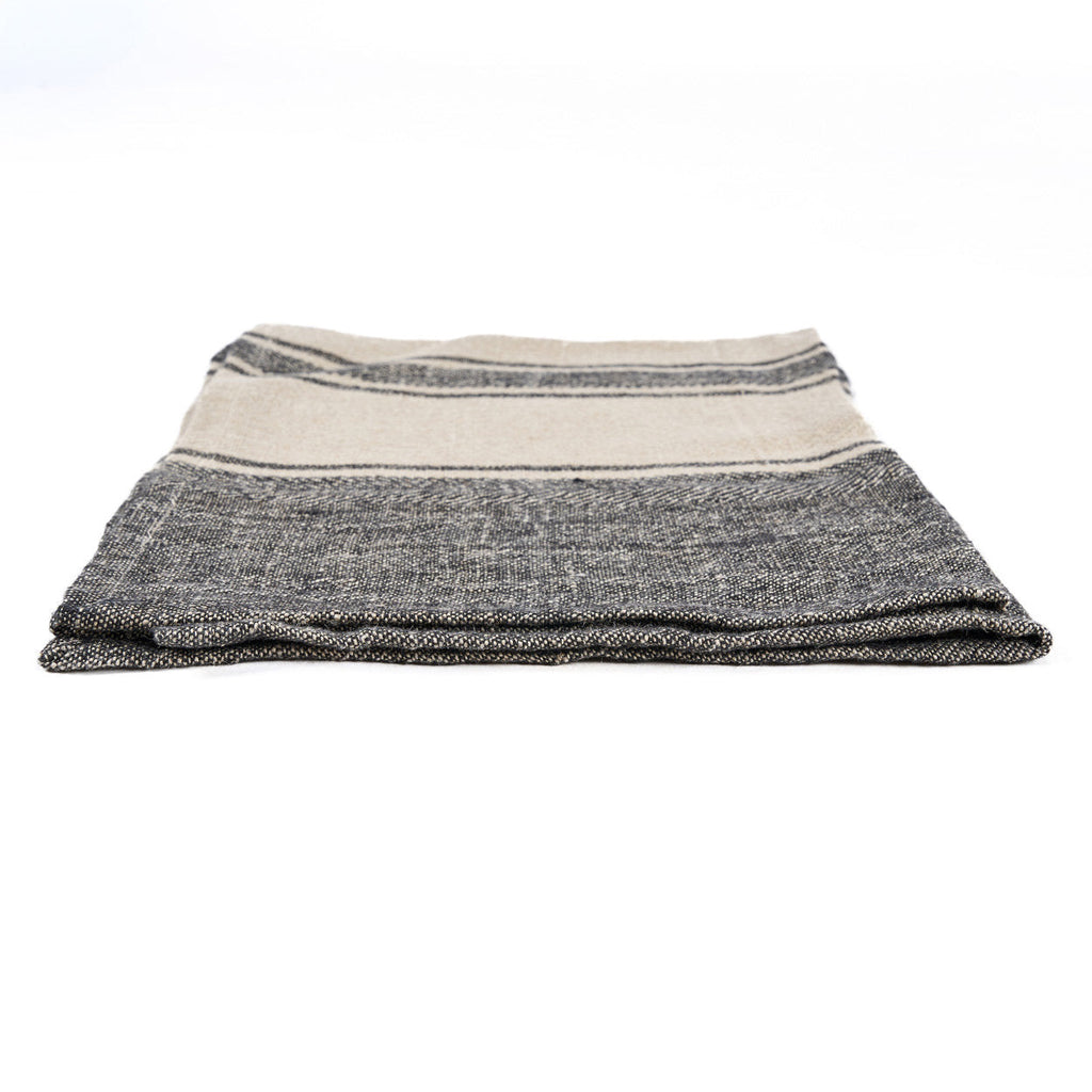 Keukendoek linnen Smudge boho gestreept naturel zwart 50 x 70 cm, voor de keuken