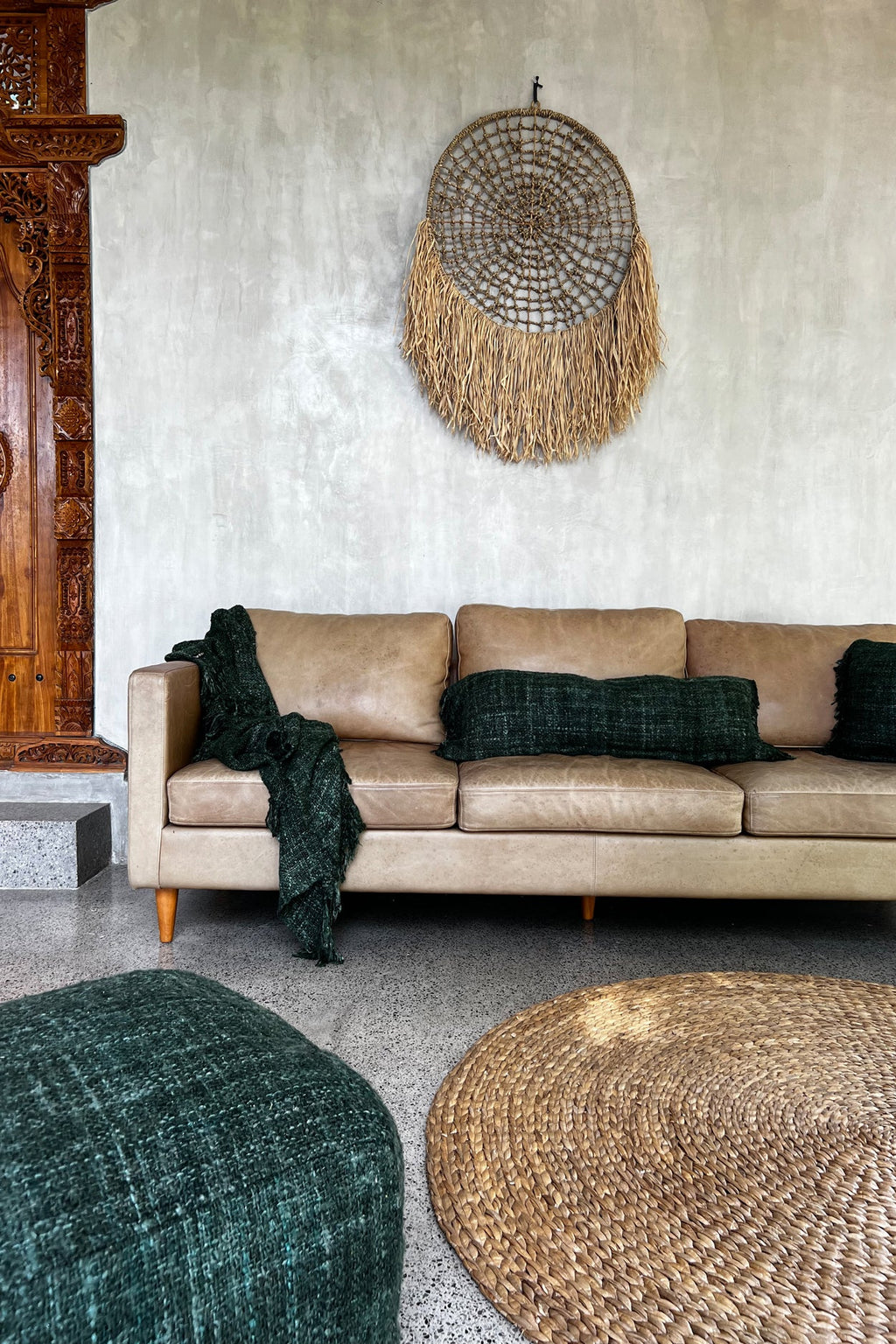 Kussenhoes katoen boho Oh My Gee, bosgroen, 35 x 100 cm, met franjes voor woonkamer en slaapkamer