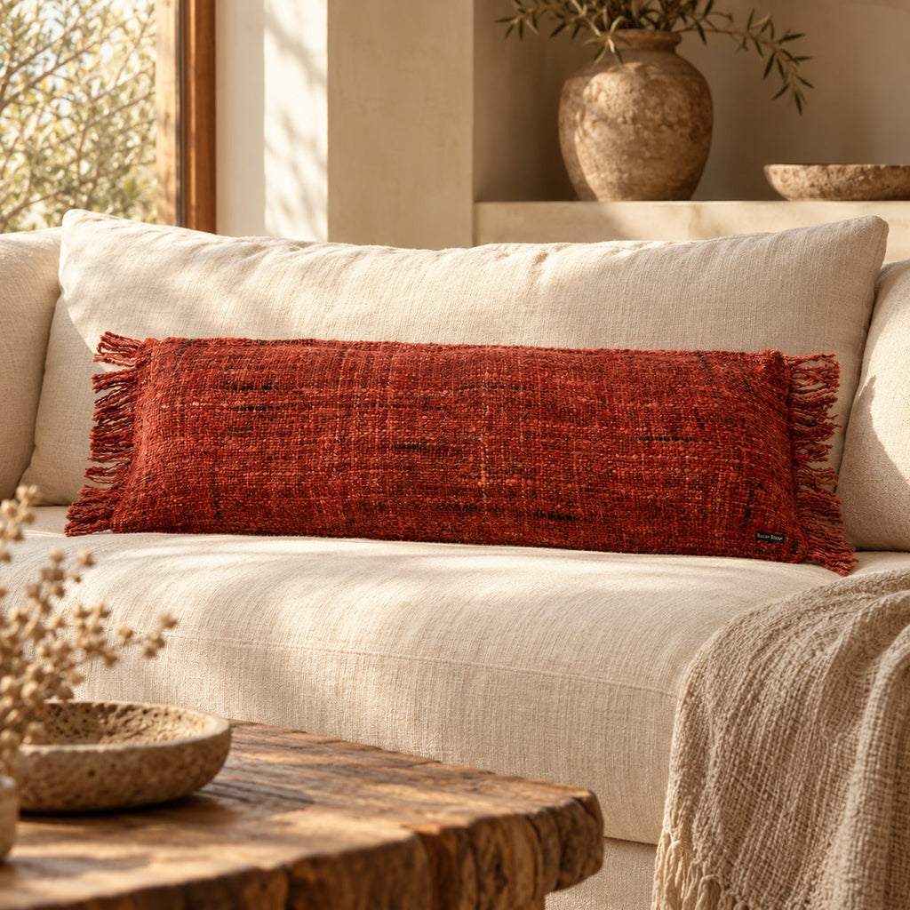 Kussenhoes katoen Oh My Gee boho kersenrood 35 x 100 cm, voor woonkamer en slaapkamer