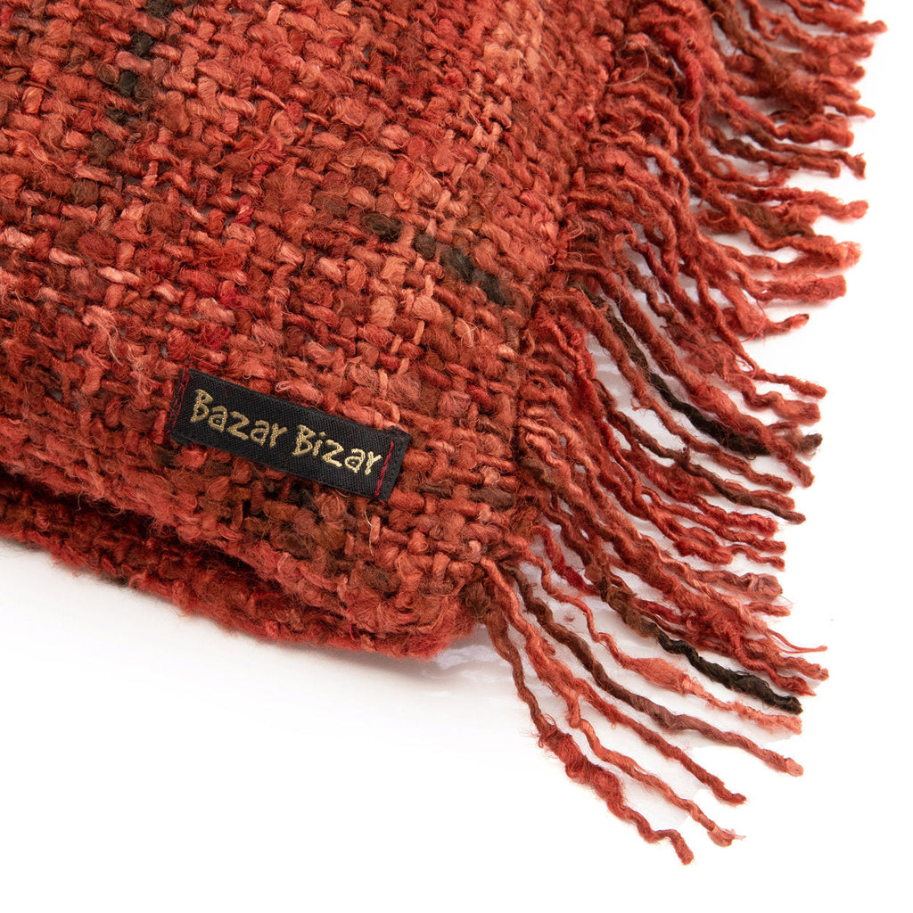Kussenhoes katoen boho The Oh My Gee, kersrood met franjes – 40 x 40 cm, woonkamer en slaapkamer