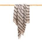 Plaid katoen handgeweven met franjes, boho, Bohemisch wit met bruine strepen – 170 x 130 cm