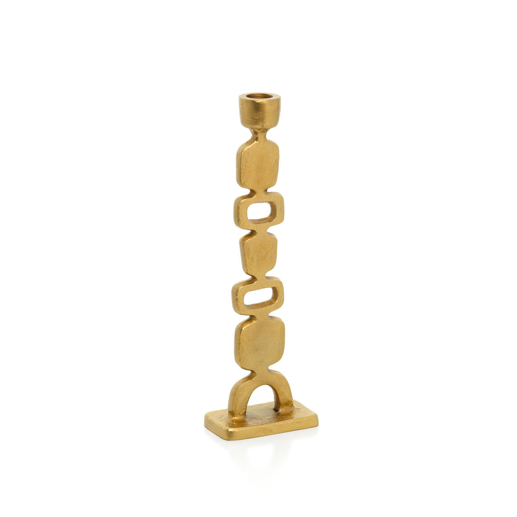 Kandelaar messing goud Totemo M, hoge kandelaar voor dinerkaarsen – 5 x 10 x 30 cm