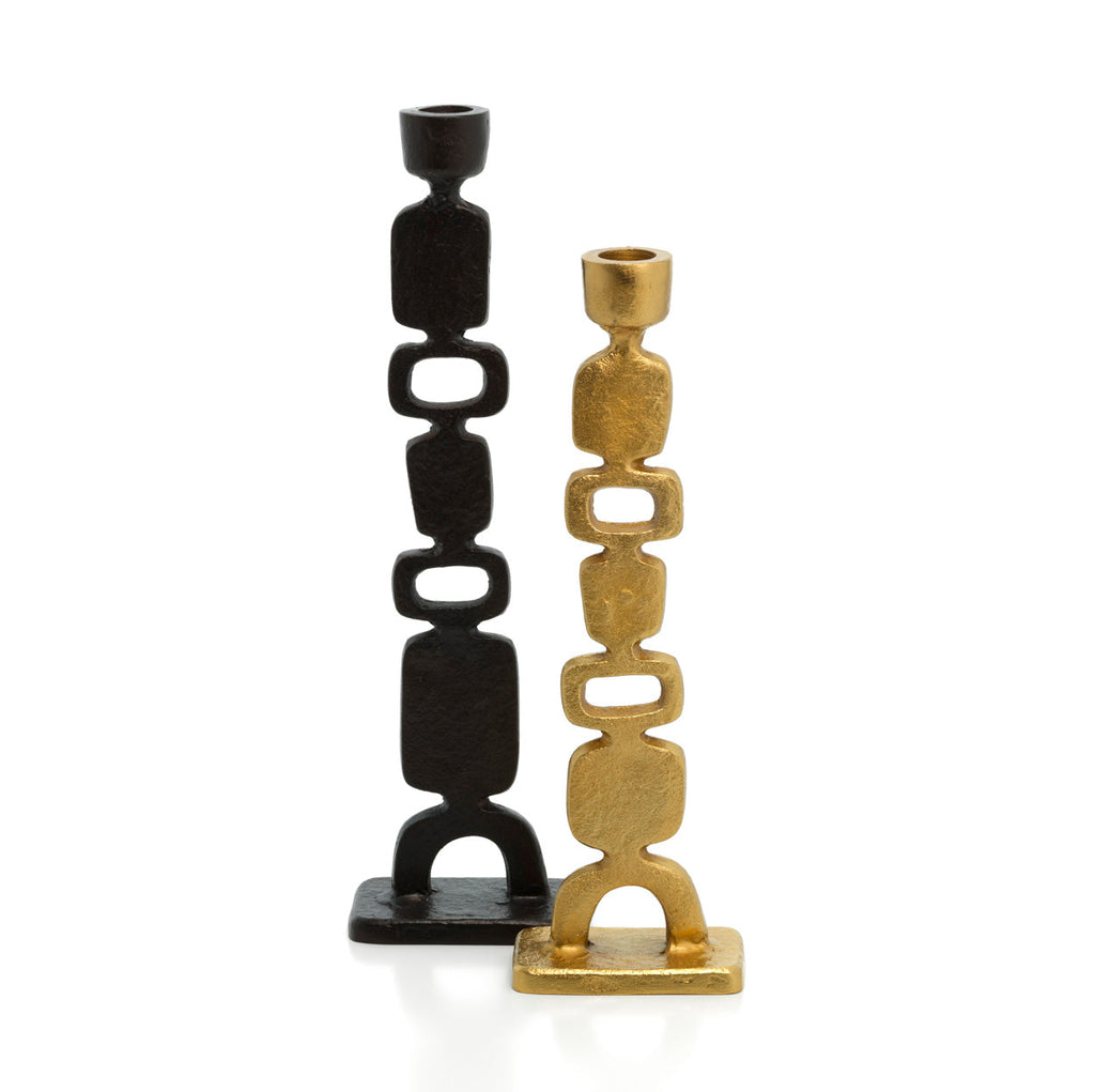 Kandelaar messing goud Totemo M, hoge kandelaar voor dinerkaarsen – 5 x 10 x 30 cm