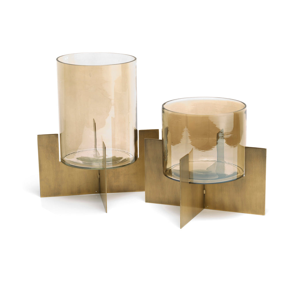 Windlicht messing en glas Hurricane X goud laag – 26 x 26 x 22 cm, kandelaar voor tafel