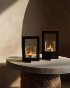 Windlicht metaal en glas zwart, model Hurricane X, 13 x 13 x 21 cm, woonkamer en eettafel