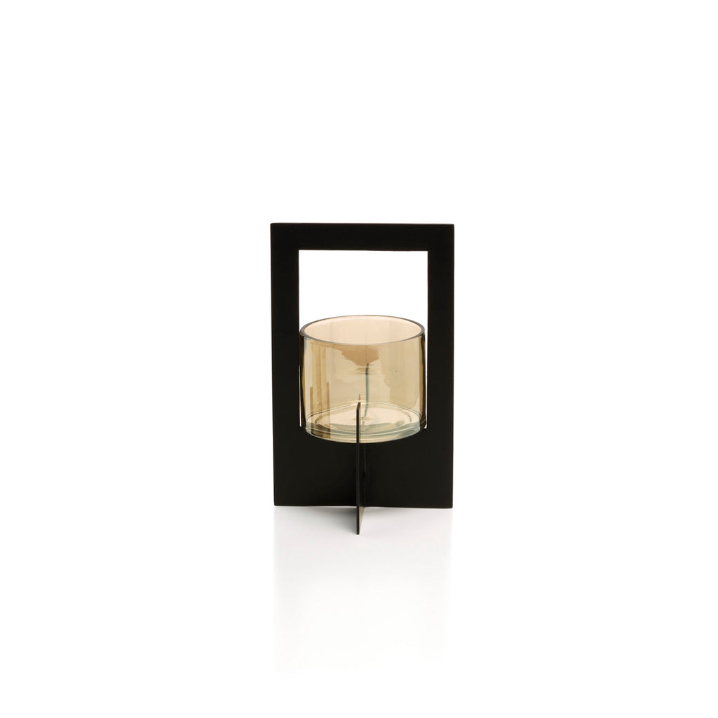Windlicht metaal en glas zwart, model Hurricane X, 13 x 13 x 21 cm, woonkamer en eettafel