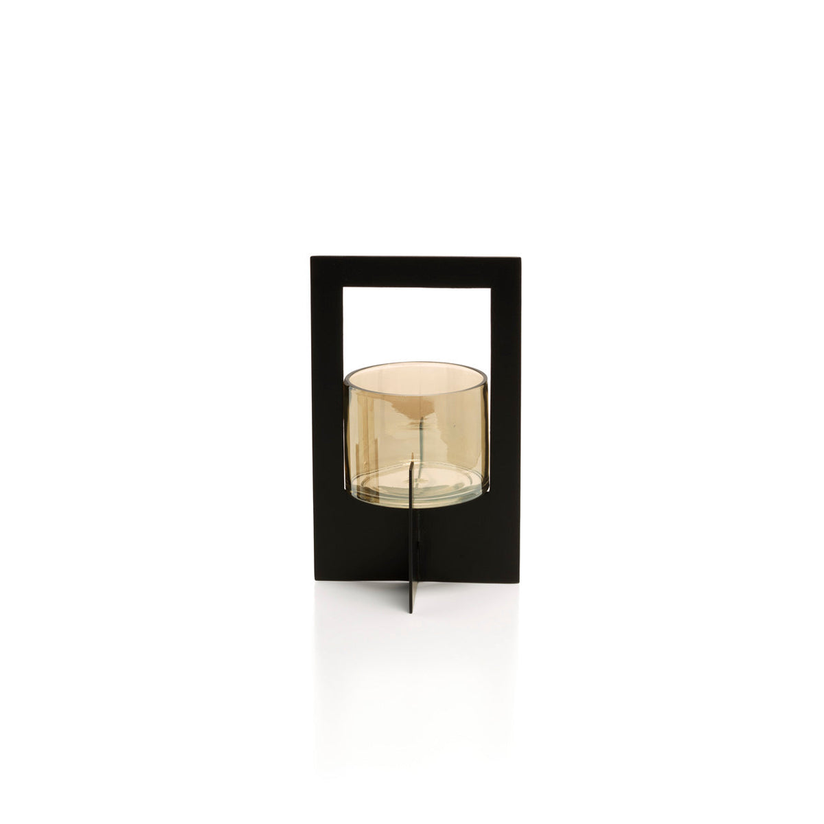 Windlicht metaal en glas zwart, model Hurricane X, 13 x 13 x 21 cm, woonkamer en eettafel