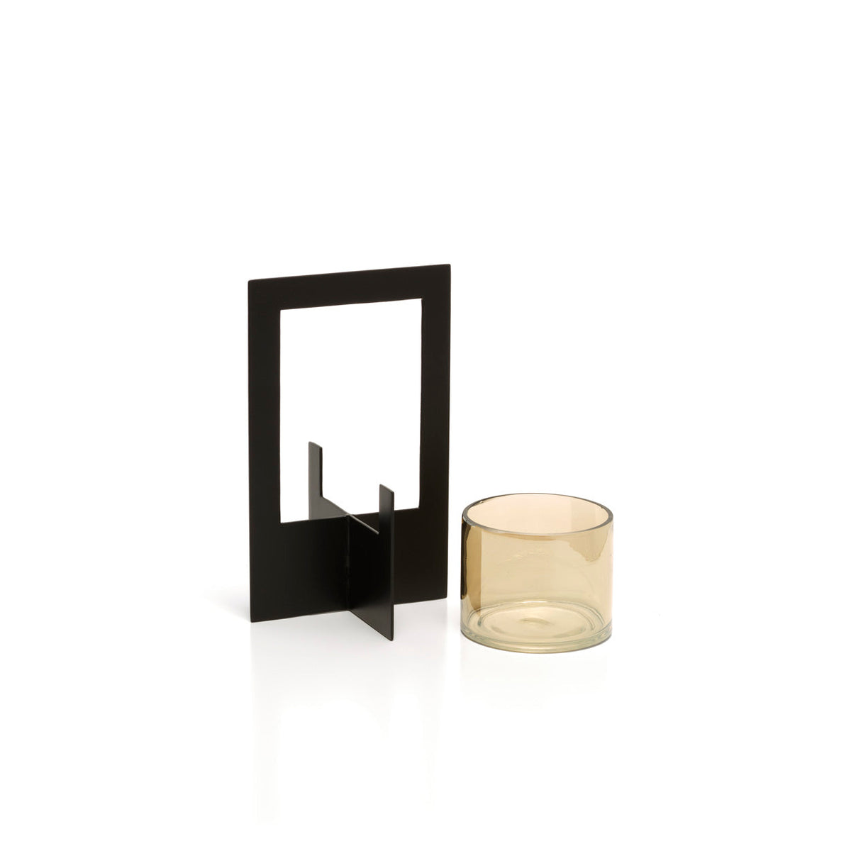 Windlicht metaal en glas zwart, model Hurricane X, 13 x 13 x 21 cm, woonkamer en eettafel