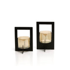 Windlicht metaal en glas zwart, model Hurricane X, 13 x 13 x 21 cm, woonkamer en eettafel