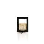 Kaarsenhouder messing en glas, Hurricane ingelijst, zwart – 13 x 13 x 18 cm, voor theelicht of kaars