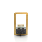 Kandelaar messing en glas met zwart marmeren voet, goud-zwart, 18 x 18 x 38 cm, voor eettafel of sidetable