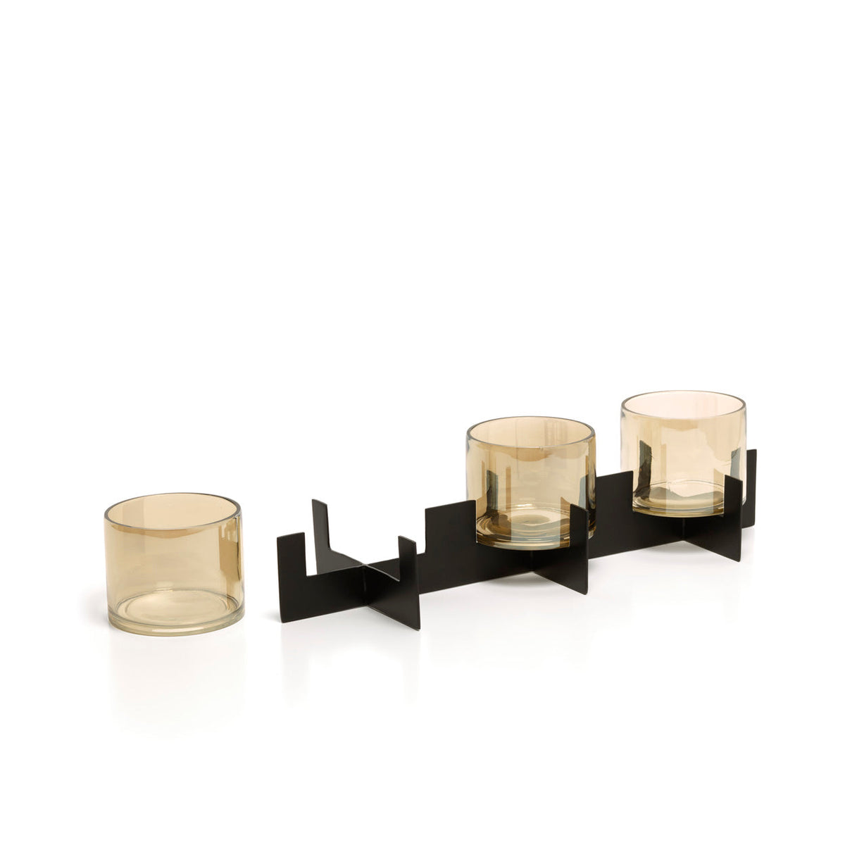 Kandelaar voor 3 kaarsen messing en glas, model Trio Noir, zwart – 39 x 13 x 10 cm